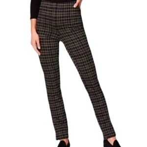 J. Jill Ponte Slim Leg Plants Plaid Black And Tan Pull On‎ Size Large Petite